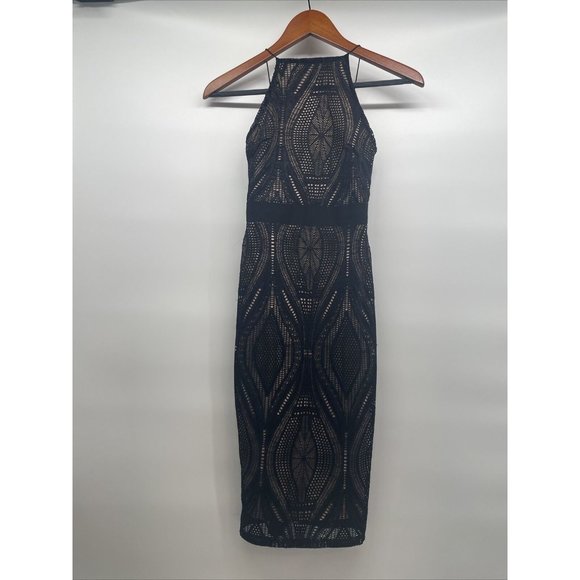 Lipsy London Dress Womens 0 / XS Black Y2K Whimsigoth Lace Overlay Midi Halter - Picture 4 of 13